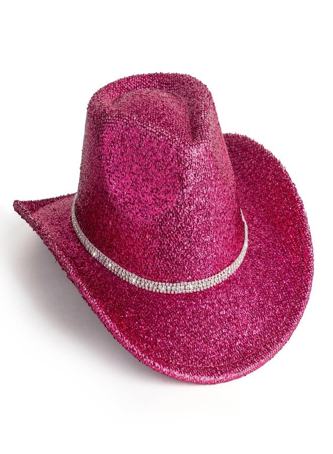 Lisianthus Sparkly Cowboy Hats for Women & Men - Glitter Western Cowgirl Hat with White Rhinestone Band, Rose Red - Image 1